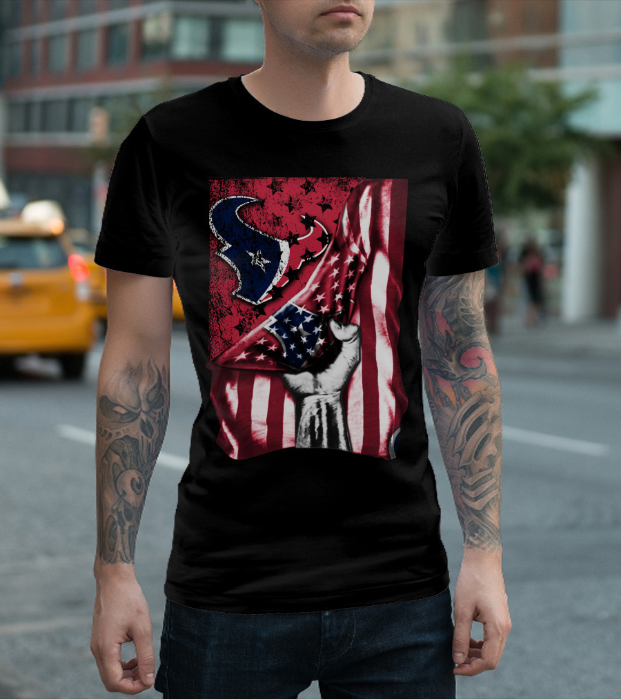 Patriotic Houston Texans Stars and Stripes Flag T-Shirt