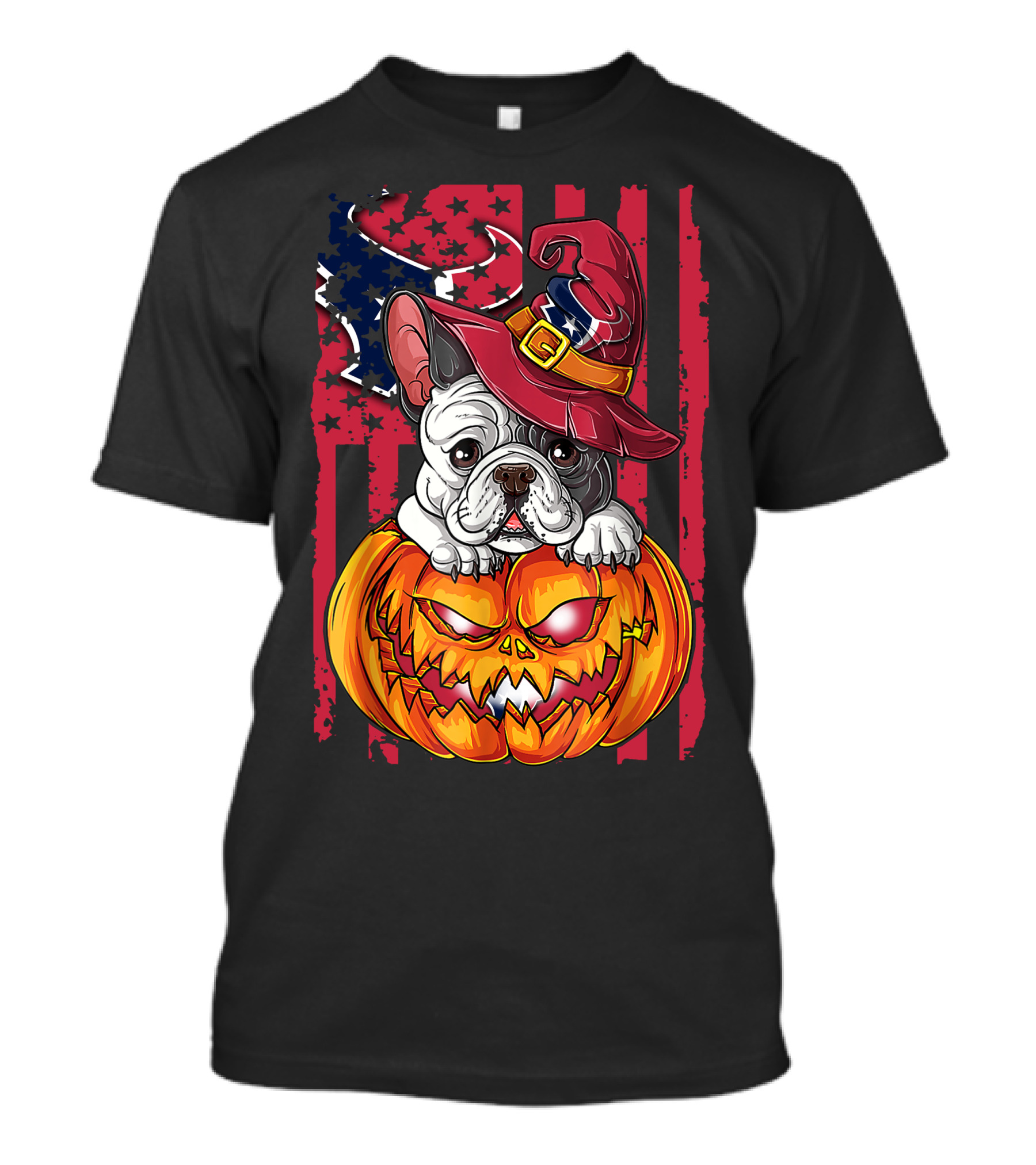 Hlw Bulldog Houston Texans Halloween Pumpkin Background T-Shirt
