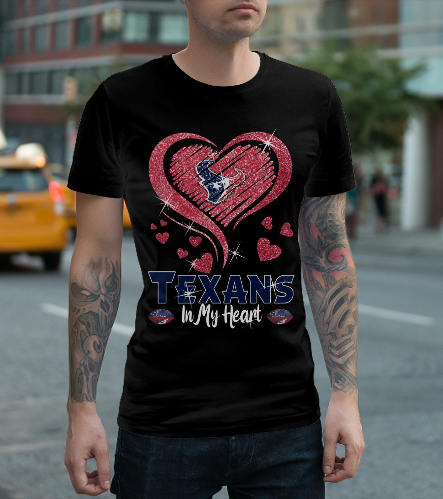 Texans In My Heart Sparkling Hearts T-Shirt