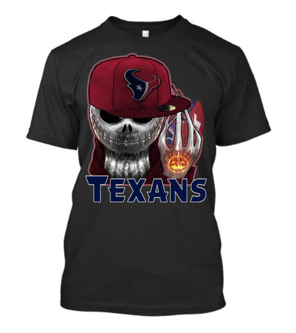 Texans Skull With Houston Cap And Pumpkin Football T-Shirt