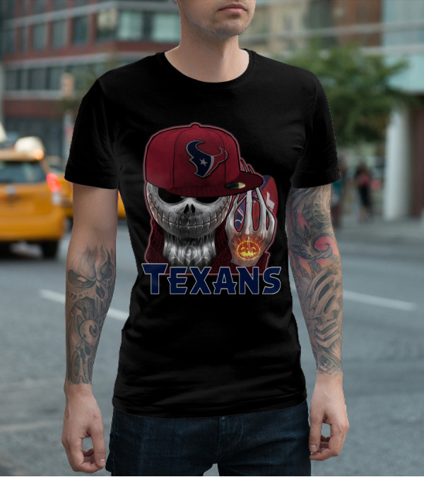 Texans Skull With Houston Cap And Pumpkin Football T-Shirt