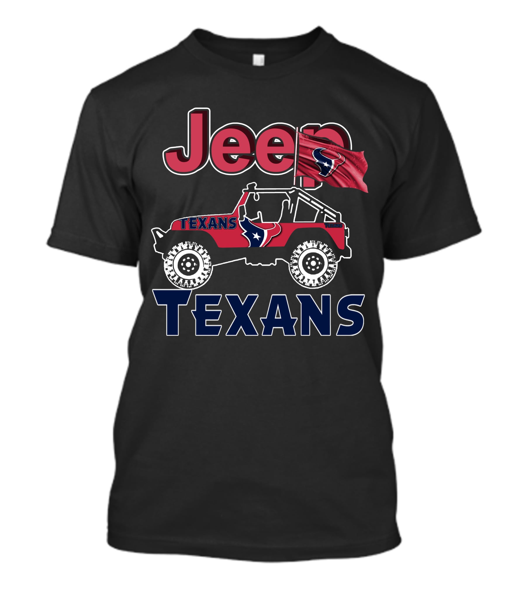 Jeep Houston Texans Logo With Flag And Off-Road T-Shirt