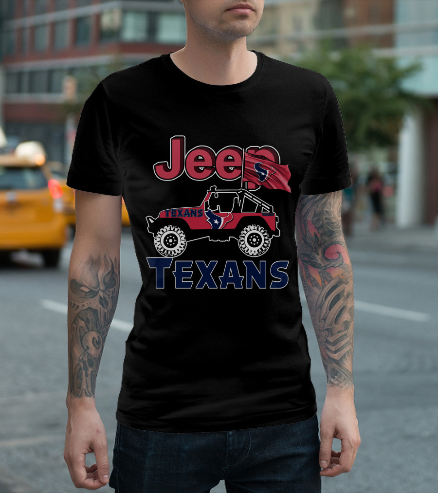 Jeep Houston Texans Logo with Flag and Off-Road T-Shirt