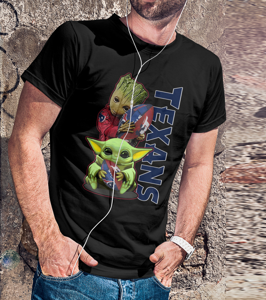 Grzd Houston Texans Groot And Baby Yoda Football Fan T-Shirt