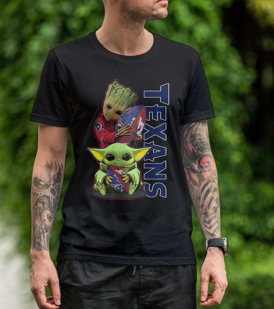 Grzd Houston Texans Groot And Baby Yoda Football Fan T-Shirt