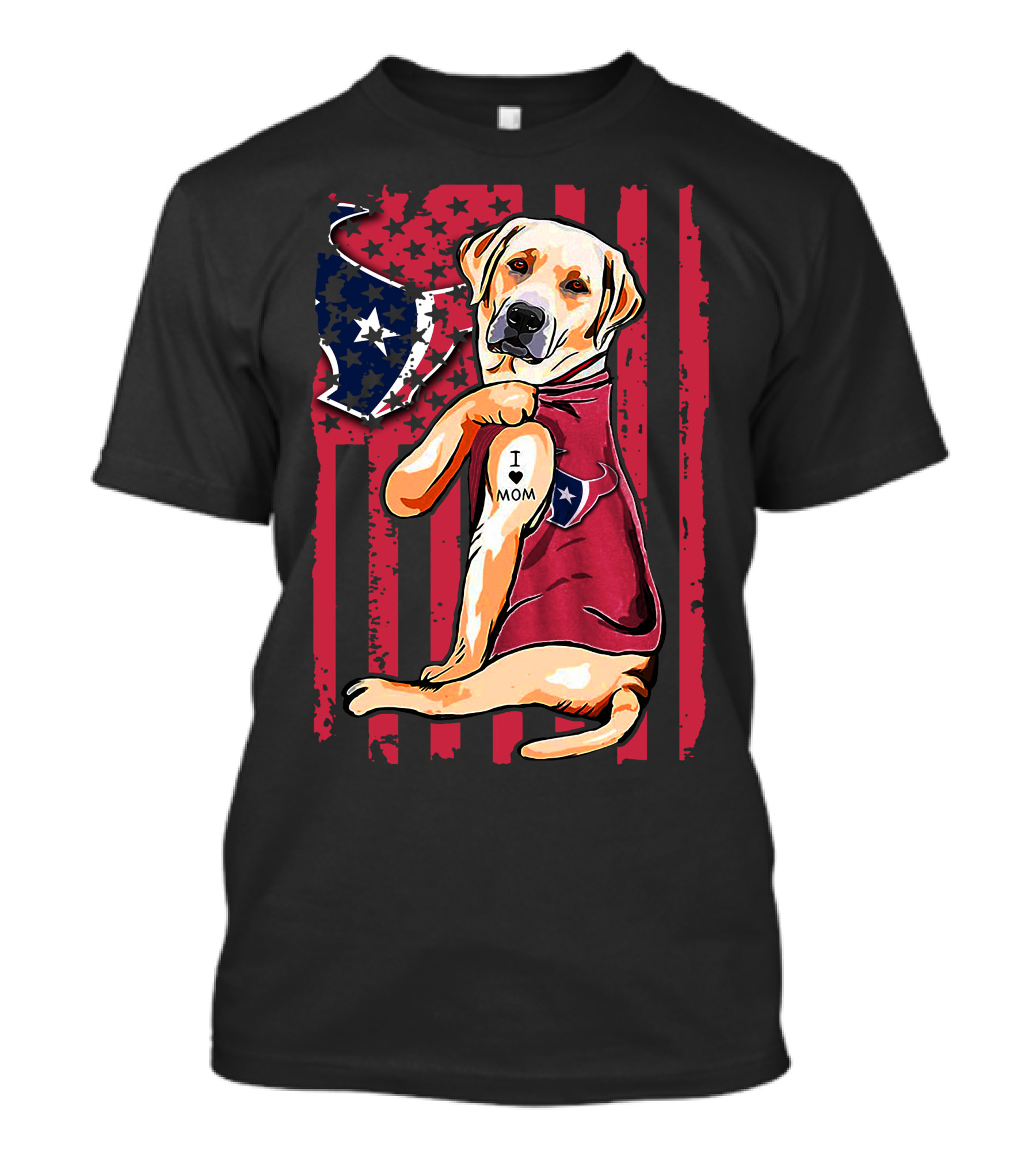 Labrador Retriever I Love Mom Houston Texans American Flag T-Shirt
