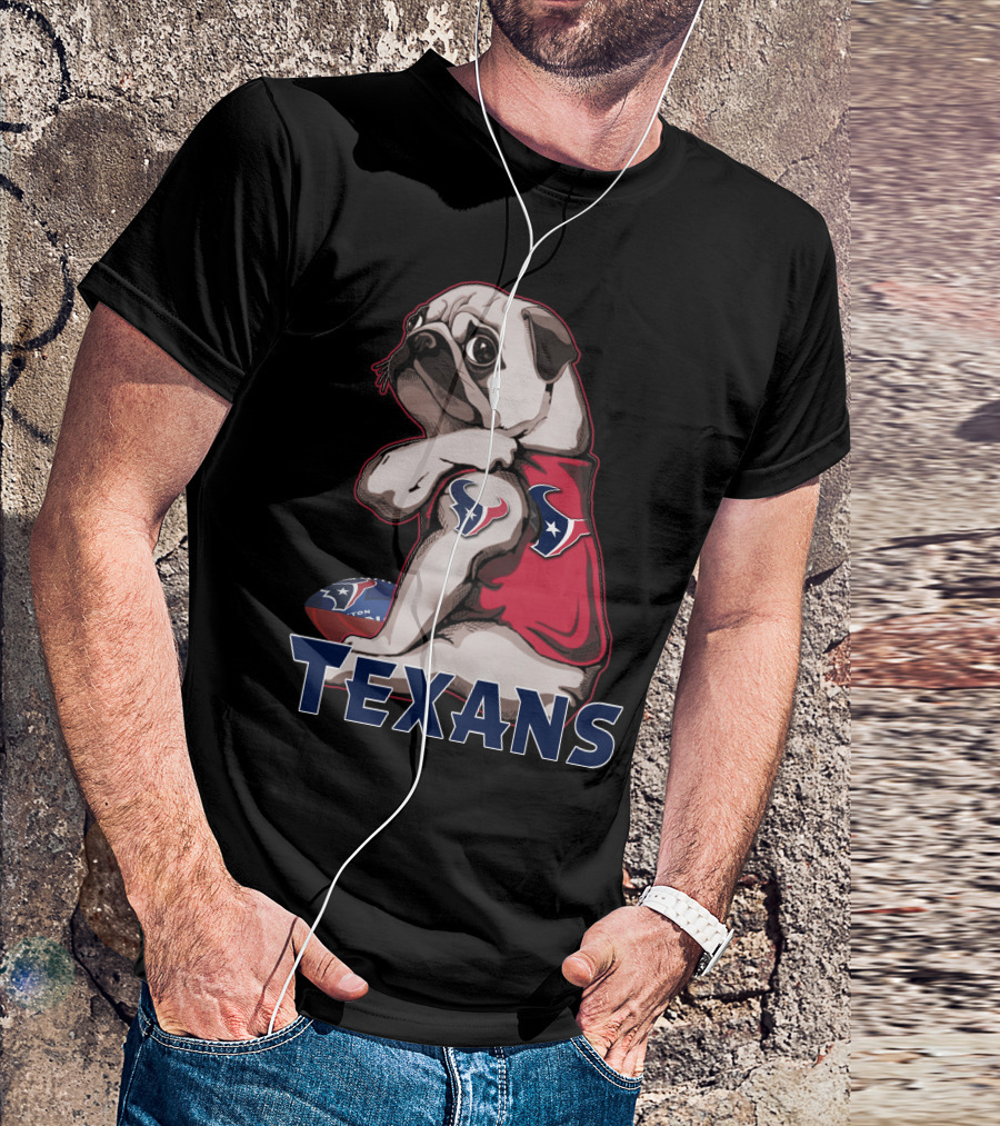 Pug Texans Football Team Fan T-Shirt