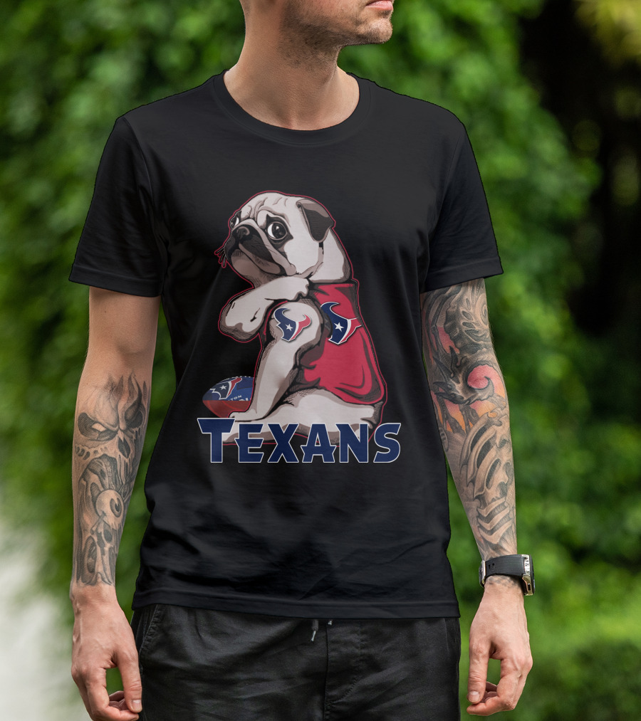 Pug Texans Football Team Fan T-Shirt