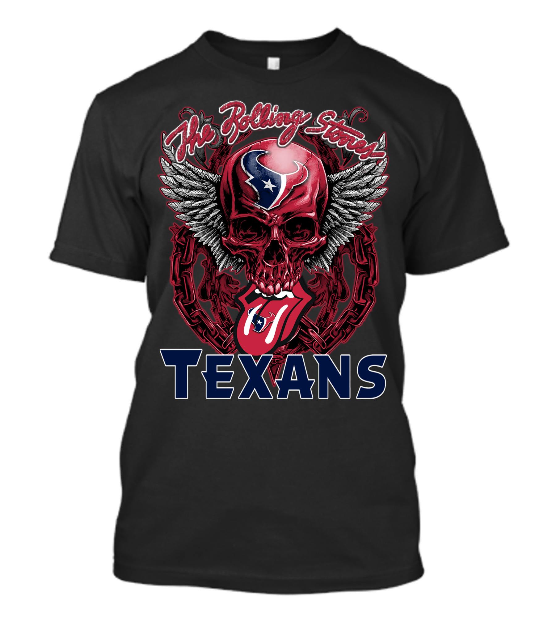 The Rolling Stones Houston Texans Skull Winged Logo Tongue T-Shirt