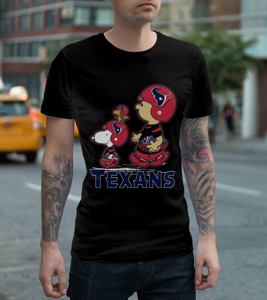 Snpfootball Texas Snoopy And Woodstock With Houston Texans Helmets And Football T-Shirt