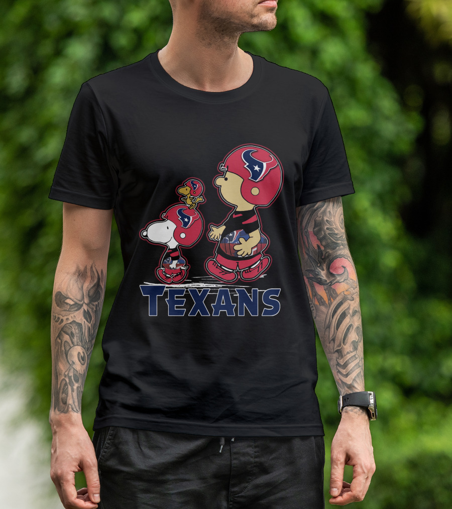 Snpfootball Texas Snoopy And Woodstock With Houston Texans Helmets And Football T-Shirt