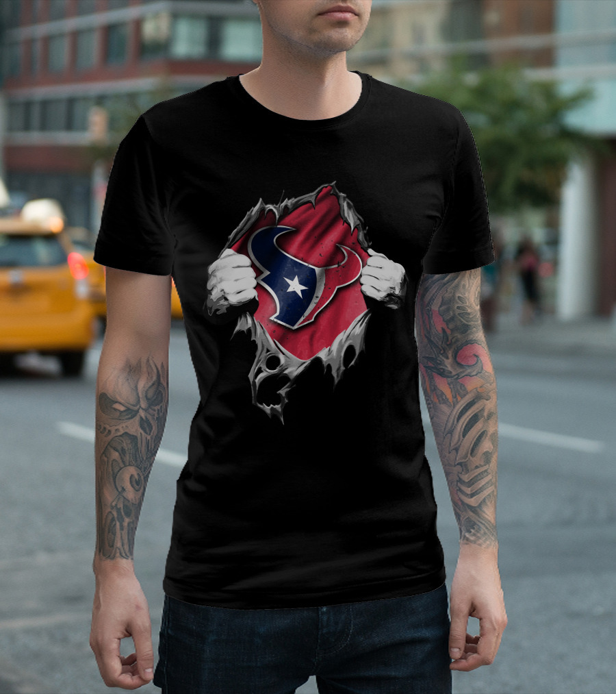 Ripped Houston Texans Logo Concept With Torn Fabric Effect T-Shirt