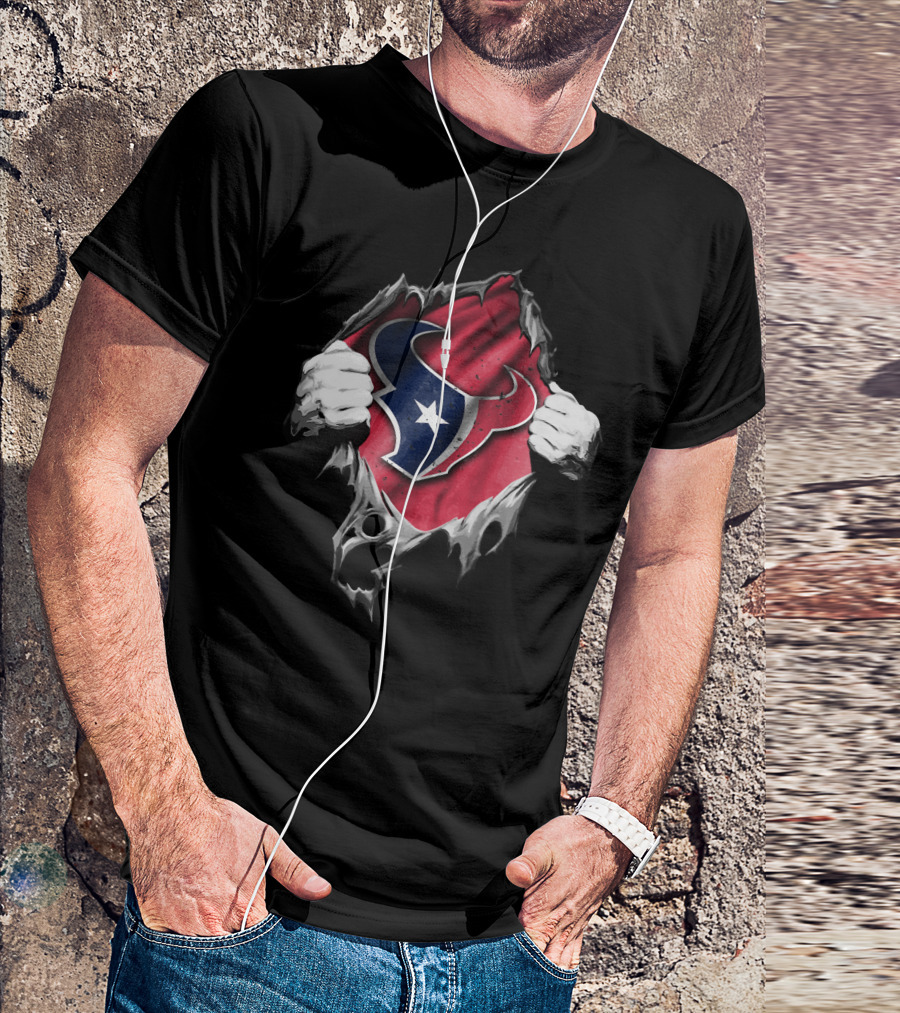 Ripped Houston Texans Logo Concept With Torn Fabric Effect T-Shirt