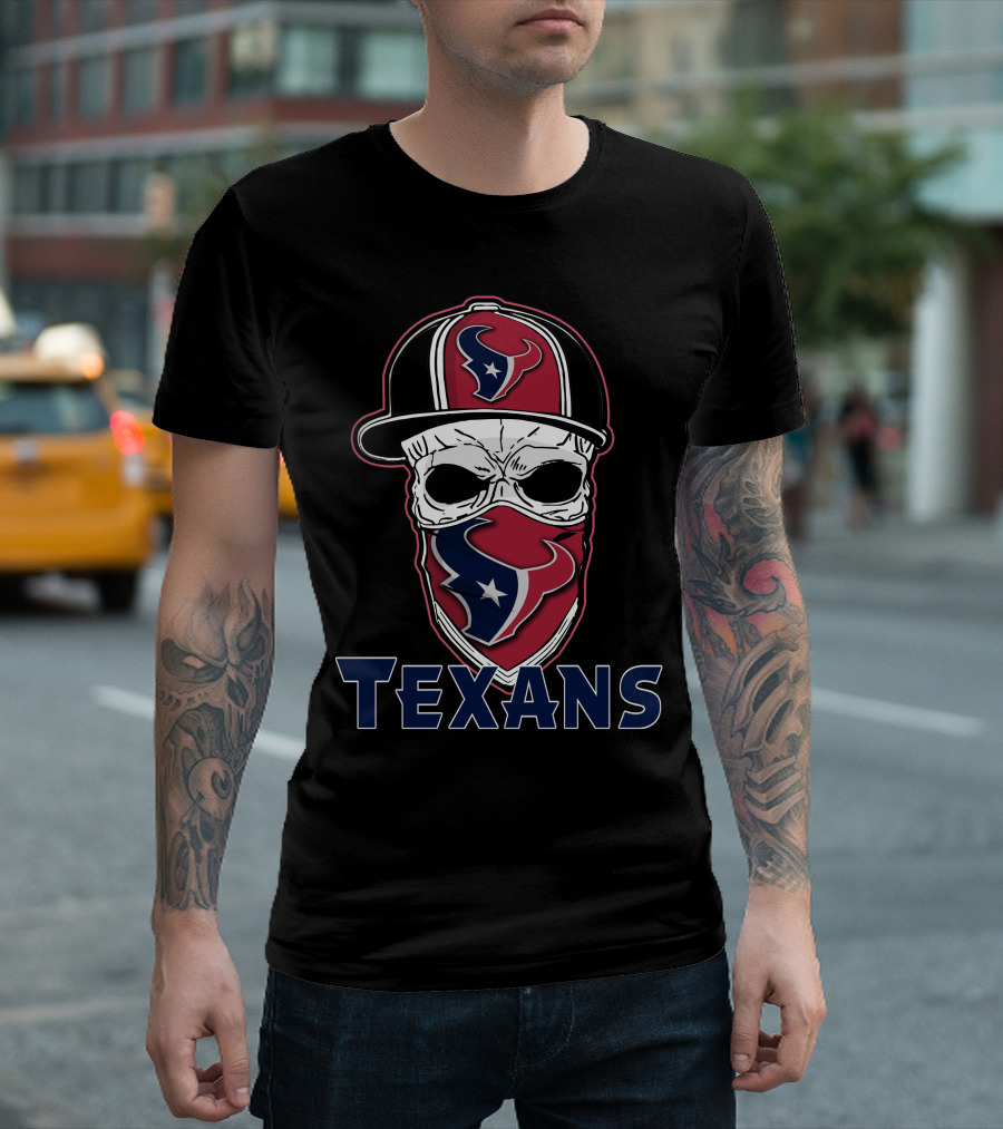 Skull Houston Texans Cap and Bandana T-Shirt