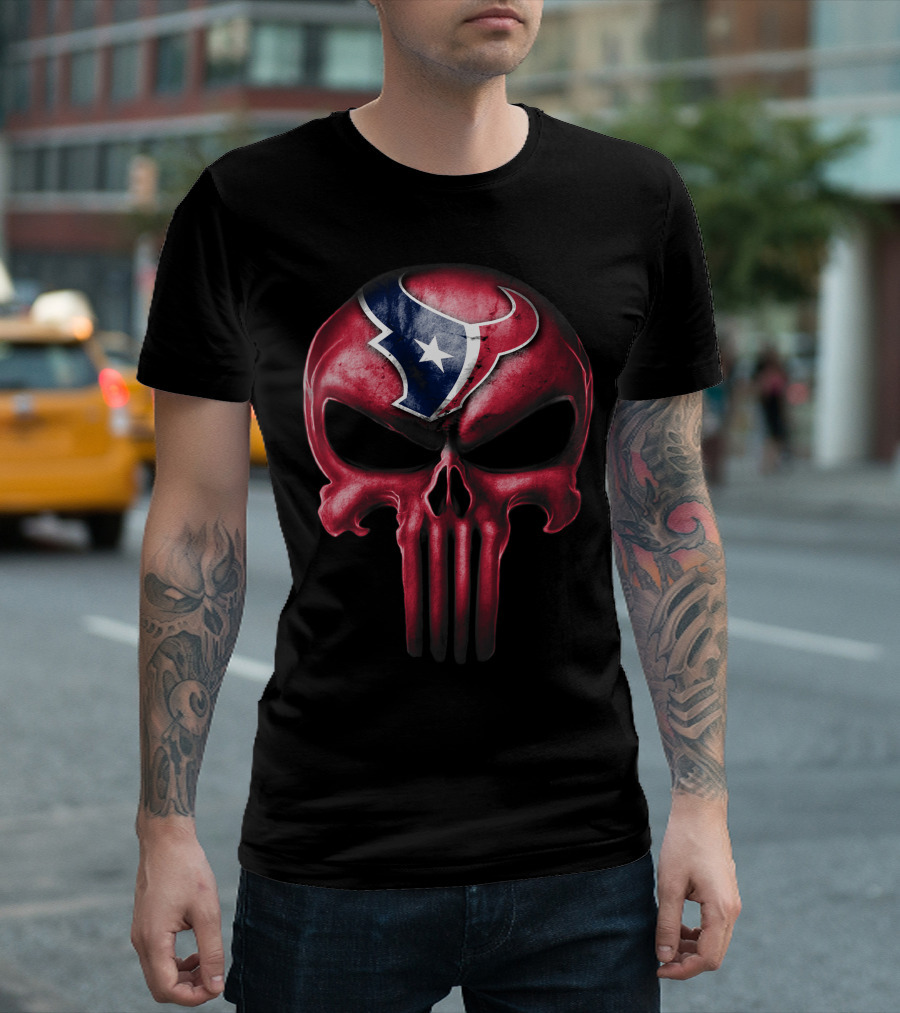 Skull Houston Texans Logo Red And Blue Fusion T-Shirt