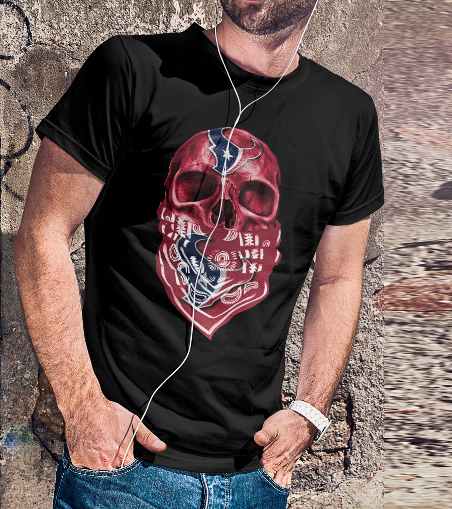 Skull With Houston Texans Bandana T-Shirt