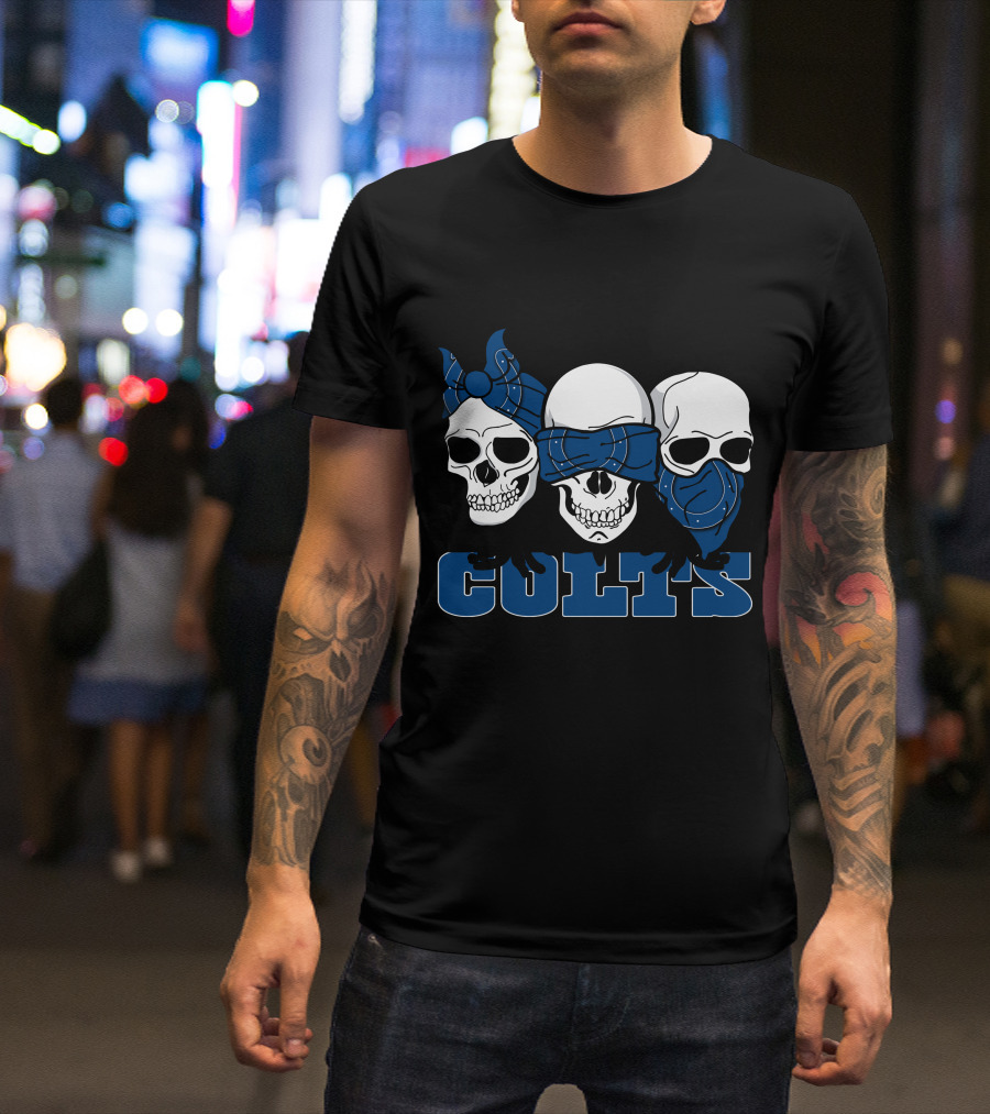 3 Skull Blue Bandana Colts T-Shirt