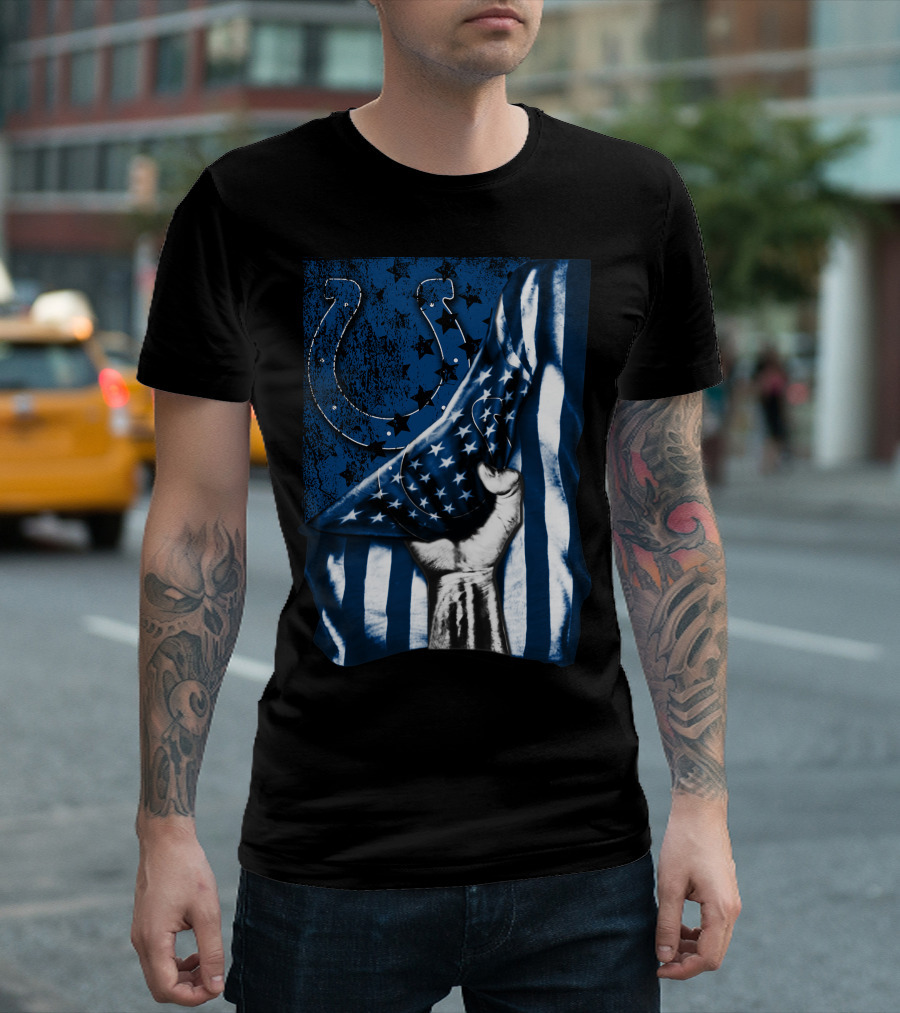 Indianapolis Colts Horseshoe American Flag Hand T-Shirt