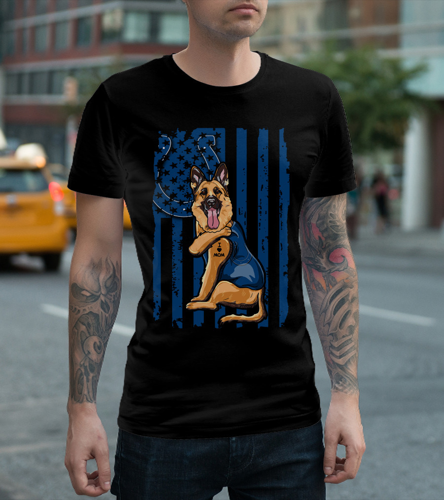 German Shepherd Colts Flag Tattoo I Love Mom T-Shirt