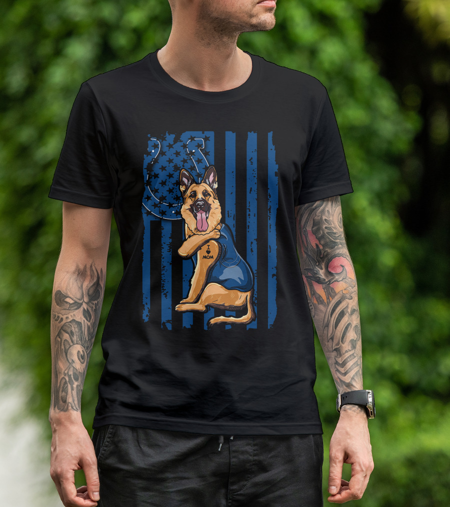 German Shepherd Colts Flag Tattoo I Love Mom T-Shirt