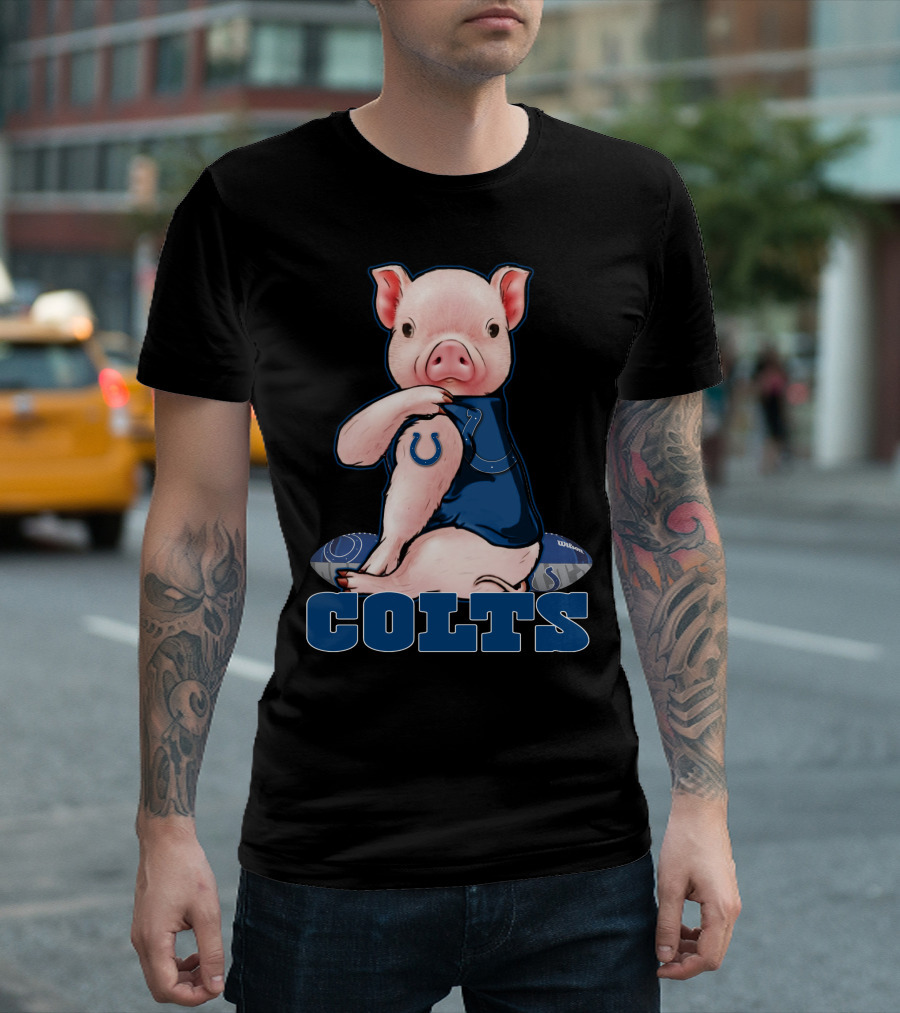 Pig with Indianapolis Colts Logo and Jersey T-Shirt