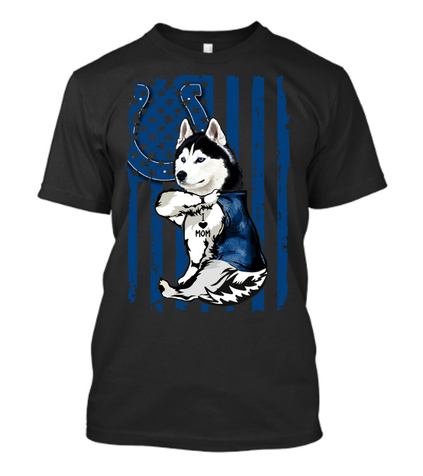 Siberian Husky Mom Colts American Flag T-Shirt