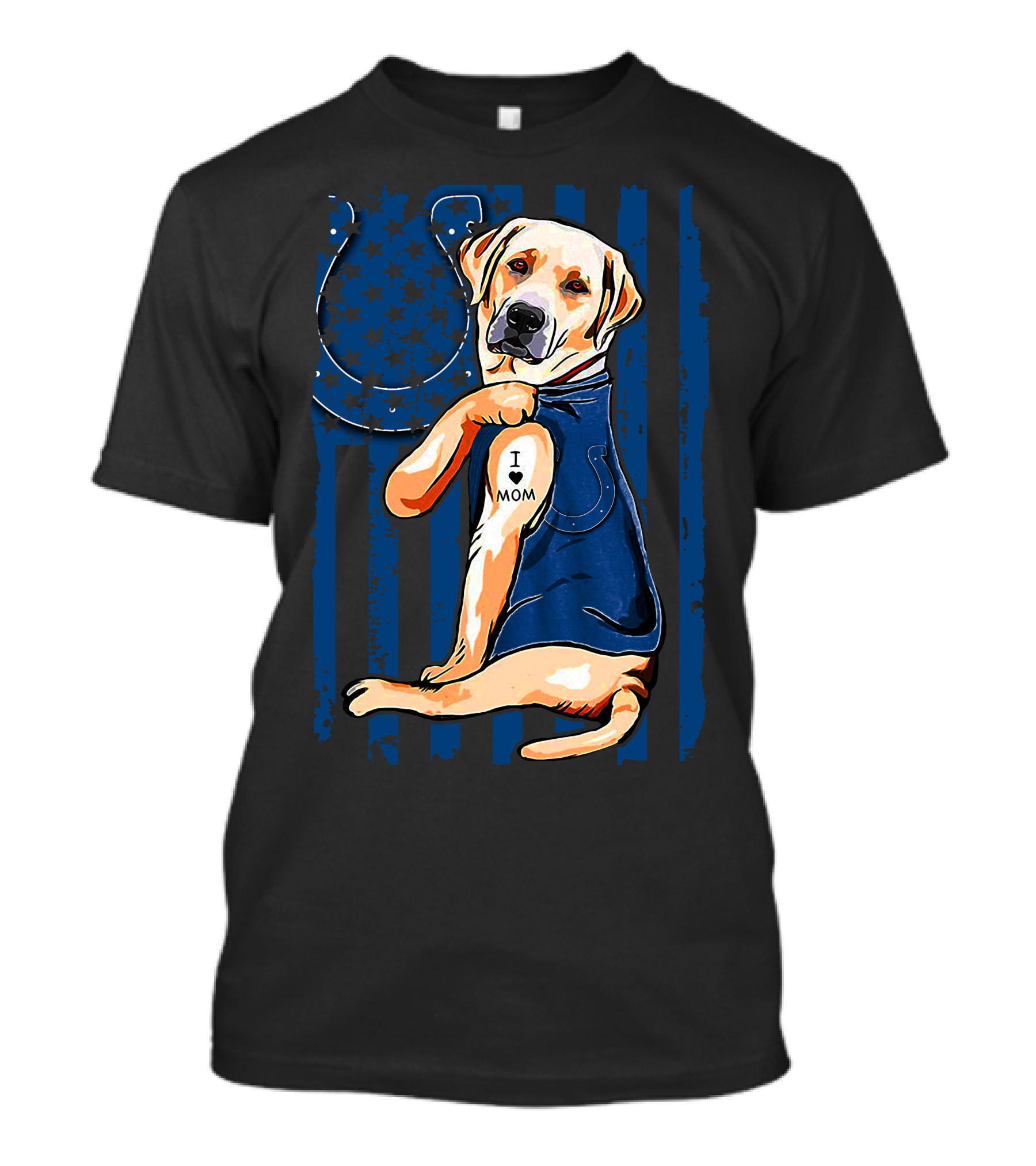 Labrador Retriever With Indianapolis Colts Horseshoe And I Love Mom Tattoo T-Shirt