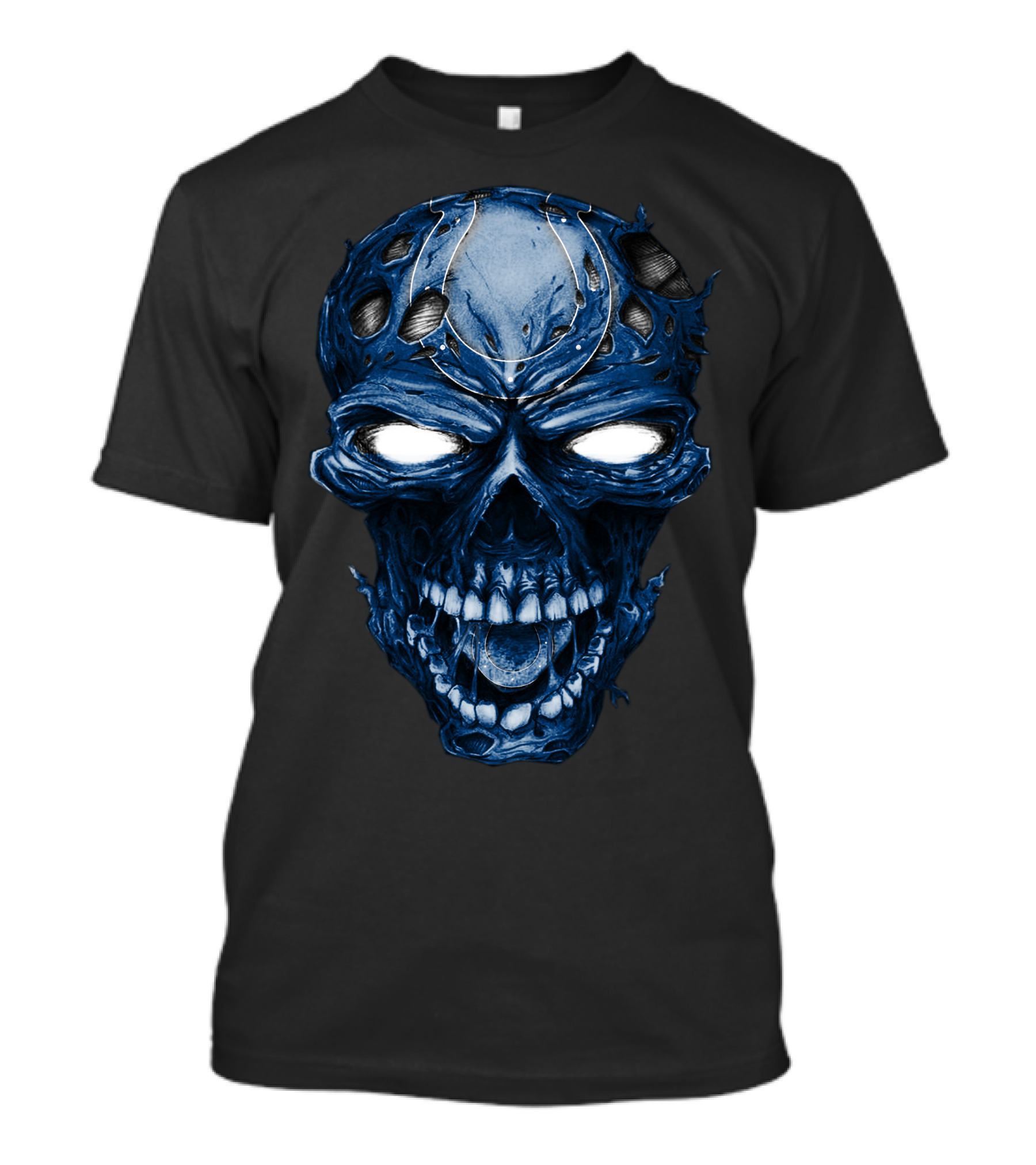 Skull Indianapolis Colts Blue Intense Face T-Shirt