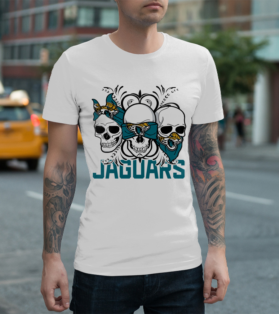 Jacksonville Jaguars Three Skull Teal Bandana T-Shirt