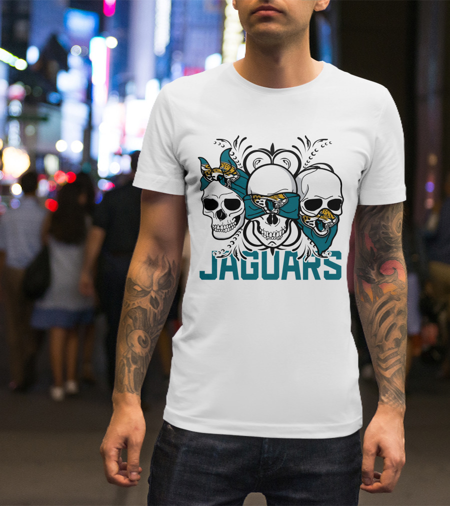 Jacksonville Jaguars Three Skull Teal Bandana T-Shirt