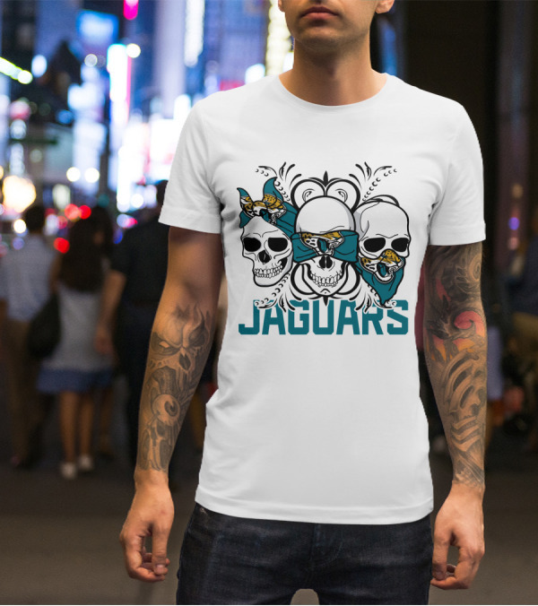 Jacksonville Jaguars Three Skull Teal Bandana T-Shirt