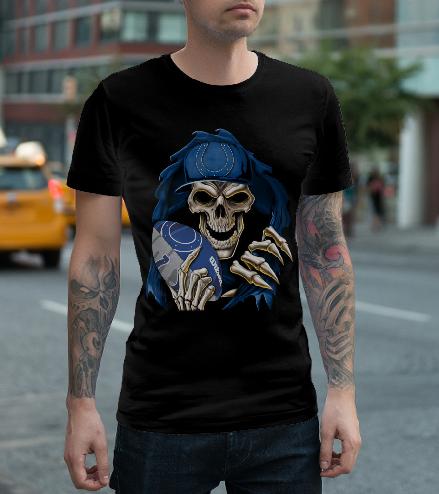 Skullbong Indianapolis Colts Skeleton Football Fan Official Wilson Ball T-Shirt