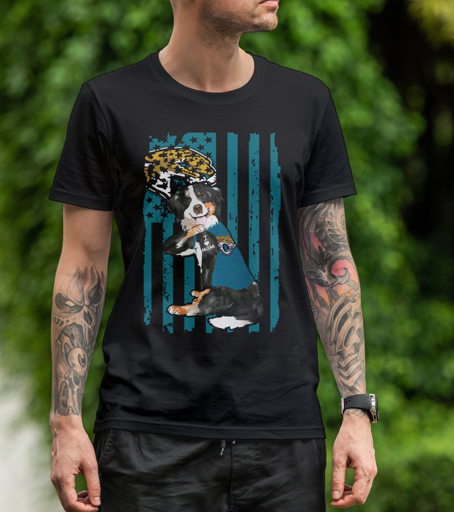 Border Collie I Mom Jacksonville Jaguars Flag T-Shirt