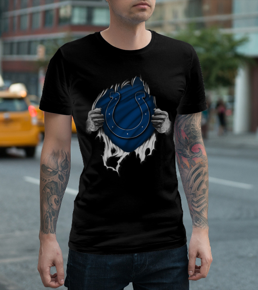Ripped Indianapolis Colts Logo Blue And White T-Shirt