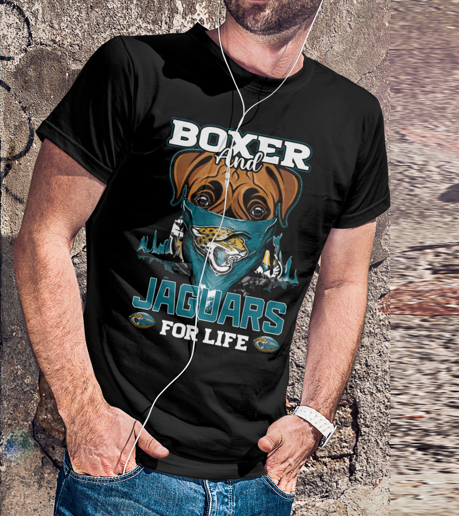 Boxer And Jaguars For Life Jacksonville Jaguars T-Shirt