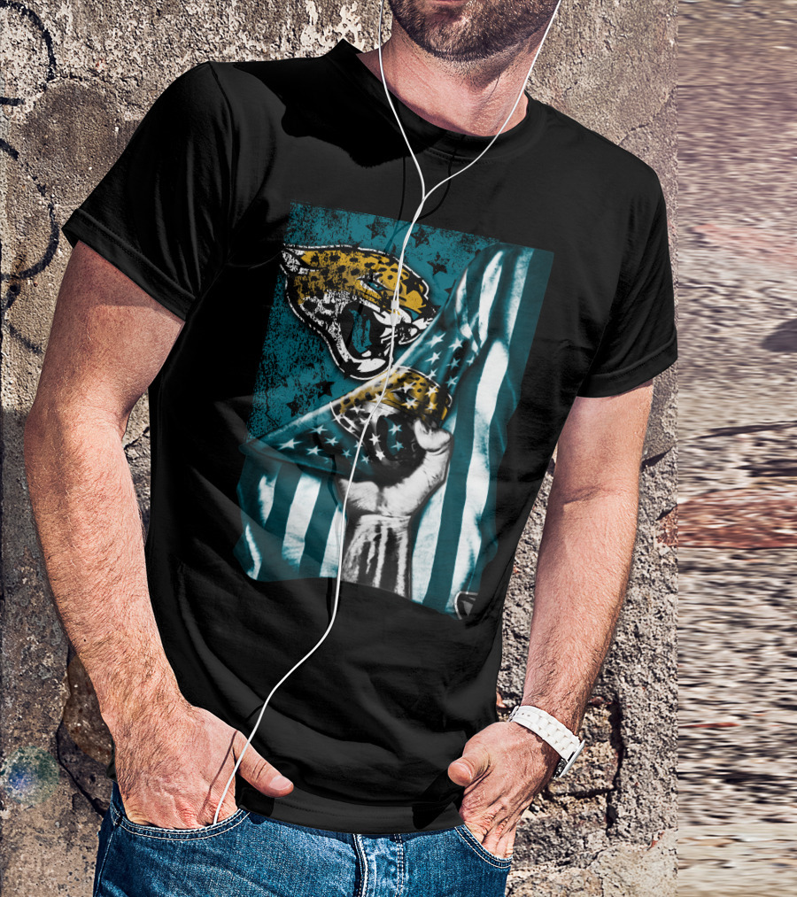 Jacksonville Jaguars Flag With Bold Jaguar Logo And Teal Stripes T-Shirt