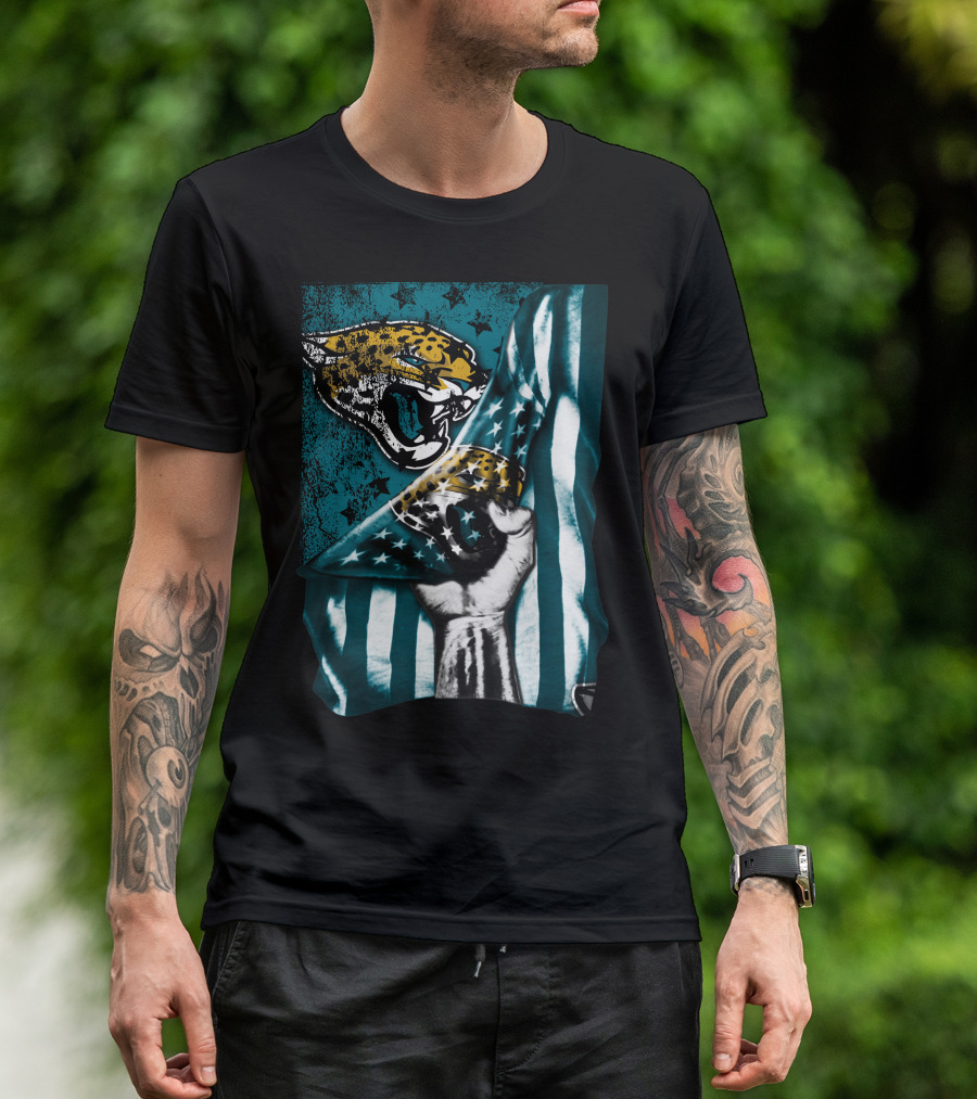 Jacksonville Jaguars Flag With Bold Jaguar Logo And Teal Stripes T-Shirt