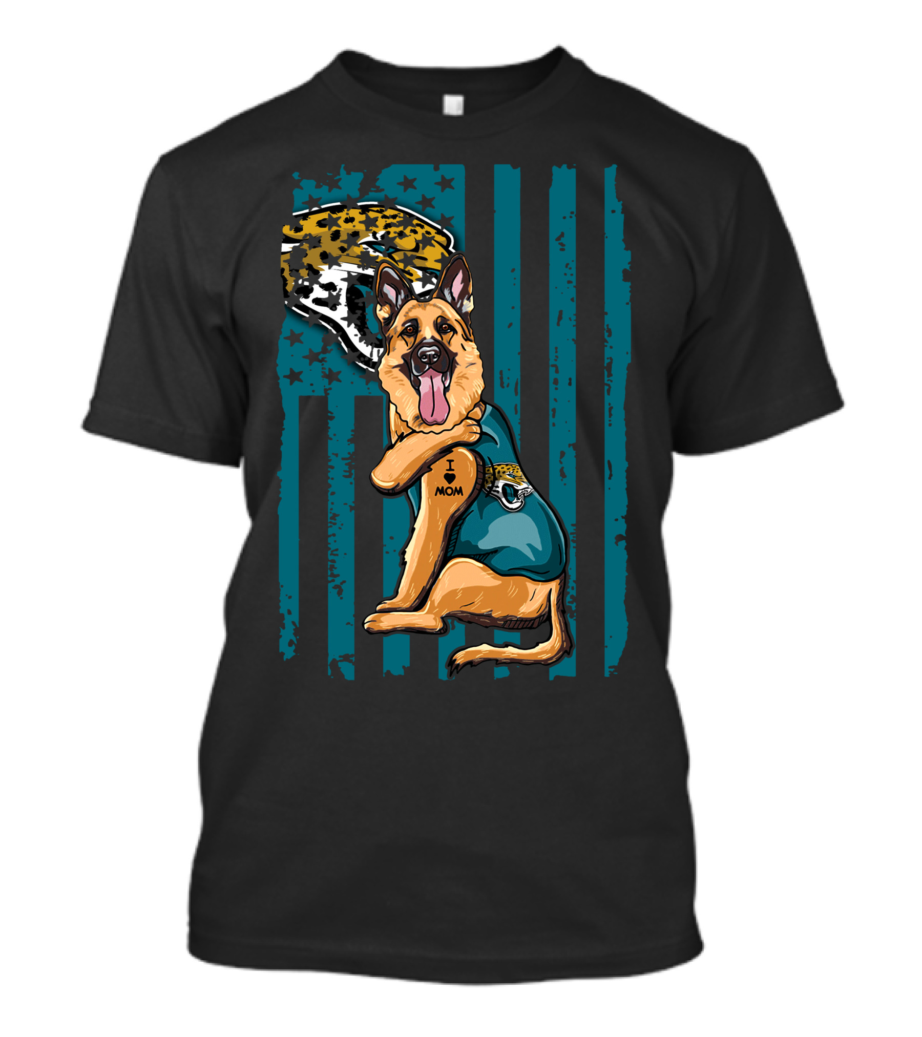 German Shepherd With Jacksonville Jaguars Tattoo And Flag Background T-Shirt