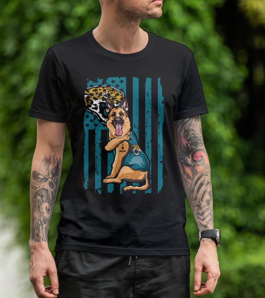 German Shepherd With Jacksonville Jaguars Tattoo And Flag Background T-Shirt
