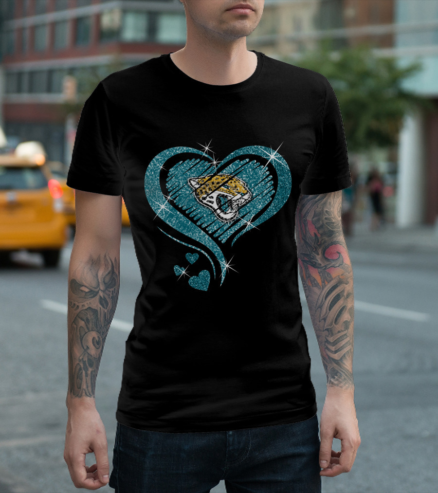 Heart Diamond Jaguars Teal Sparkle T-Shirt