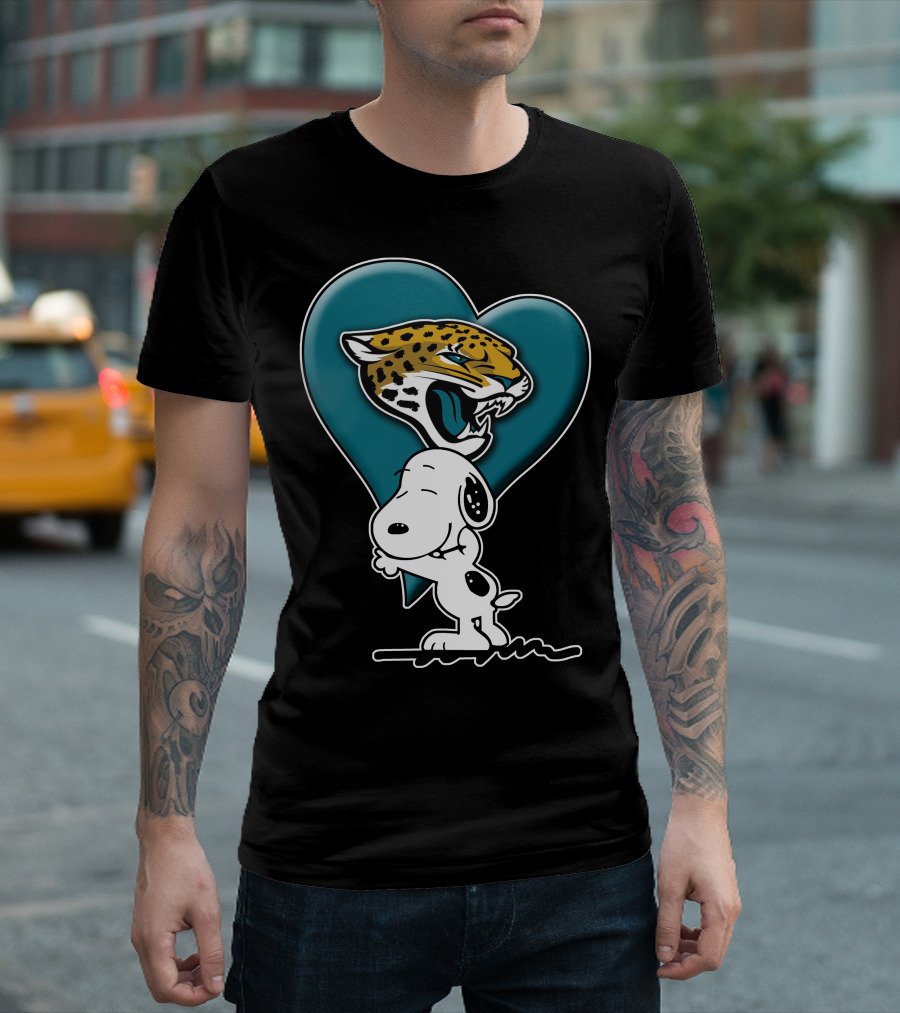 Snoopy Heart Embrace With Jacksonville Jaguars T-Shirt