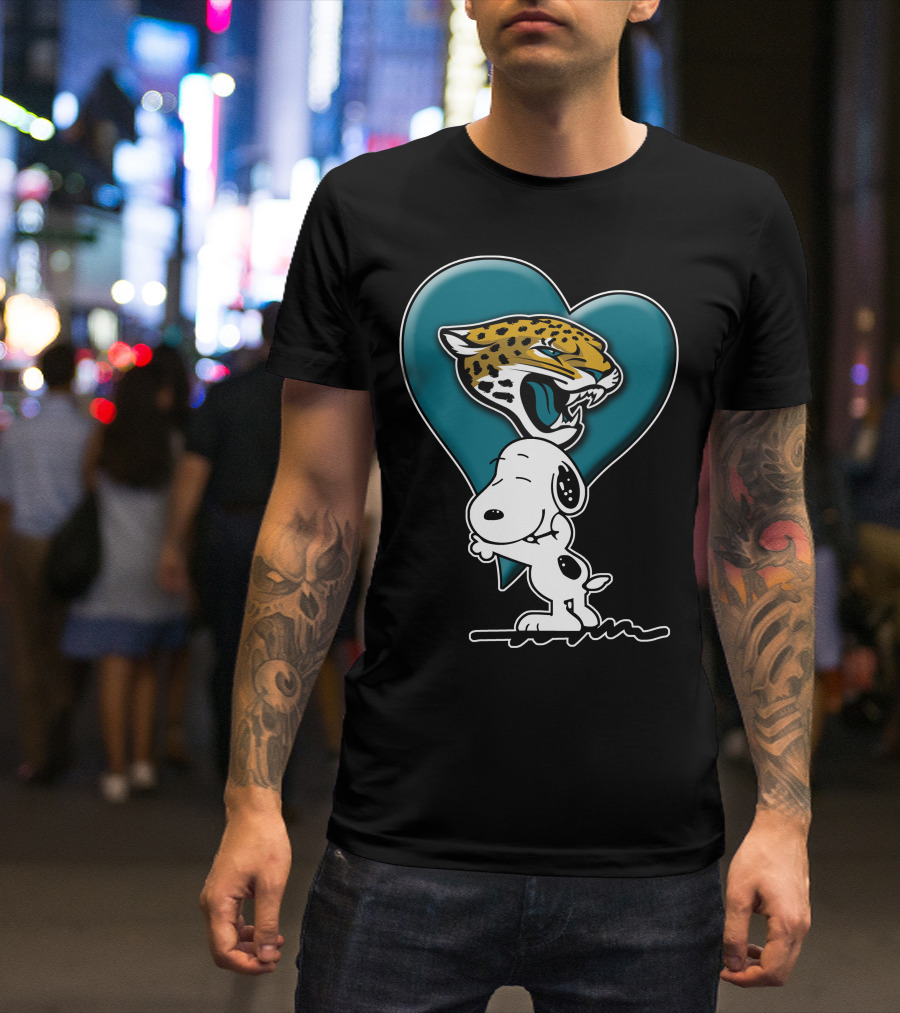 Snoopy Heart Embrace With Jacksonville Jaguars T-Shirt