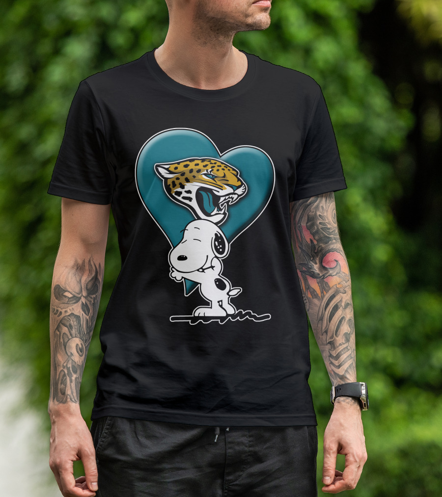 Snoopy Heart Embrace With Jacksonville Jaguars T-Shirt