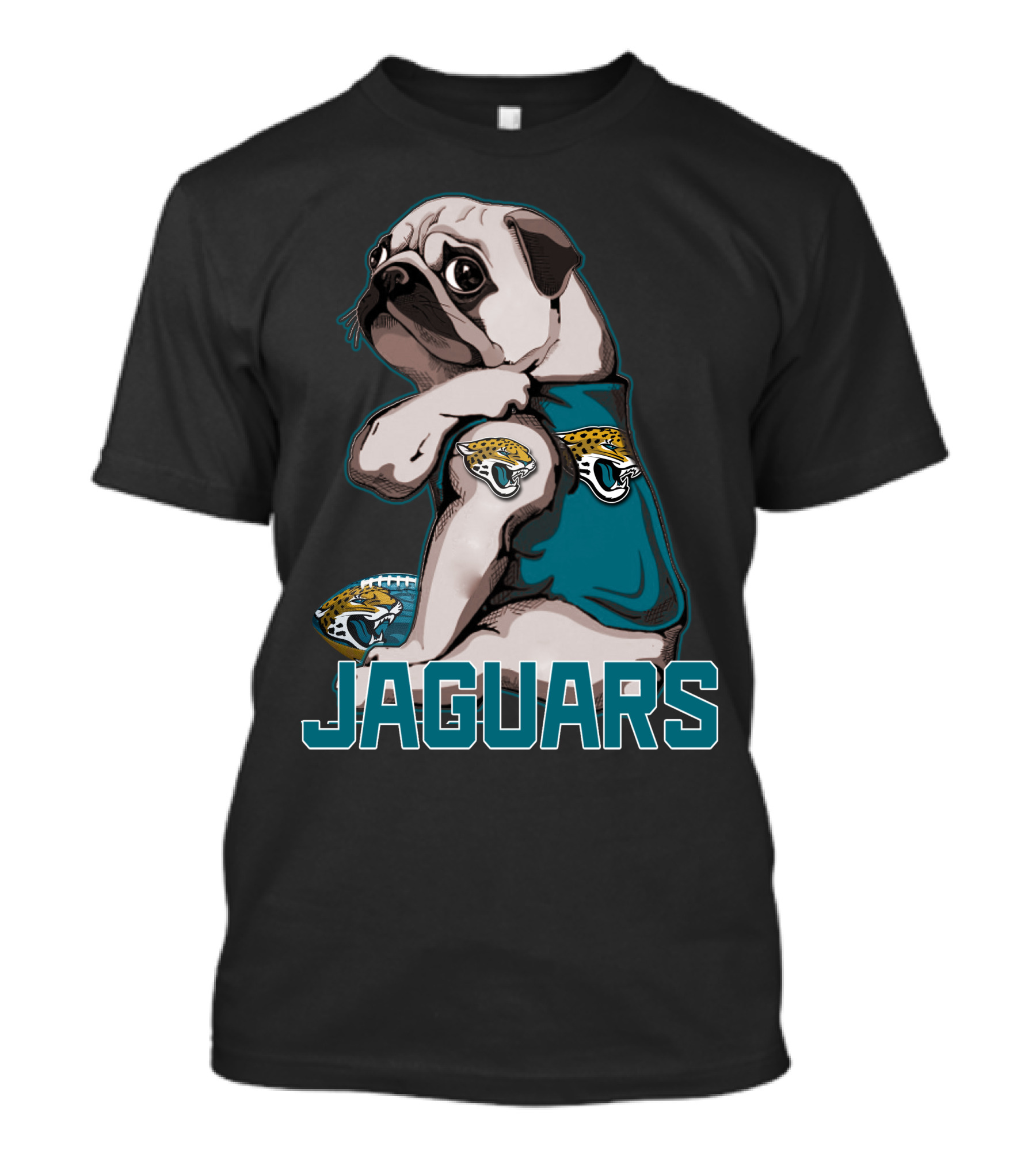 Jaguars Pug Wearing Jacksonville Logo Shirt With Team Football T-Shirt