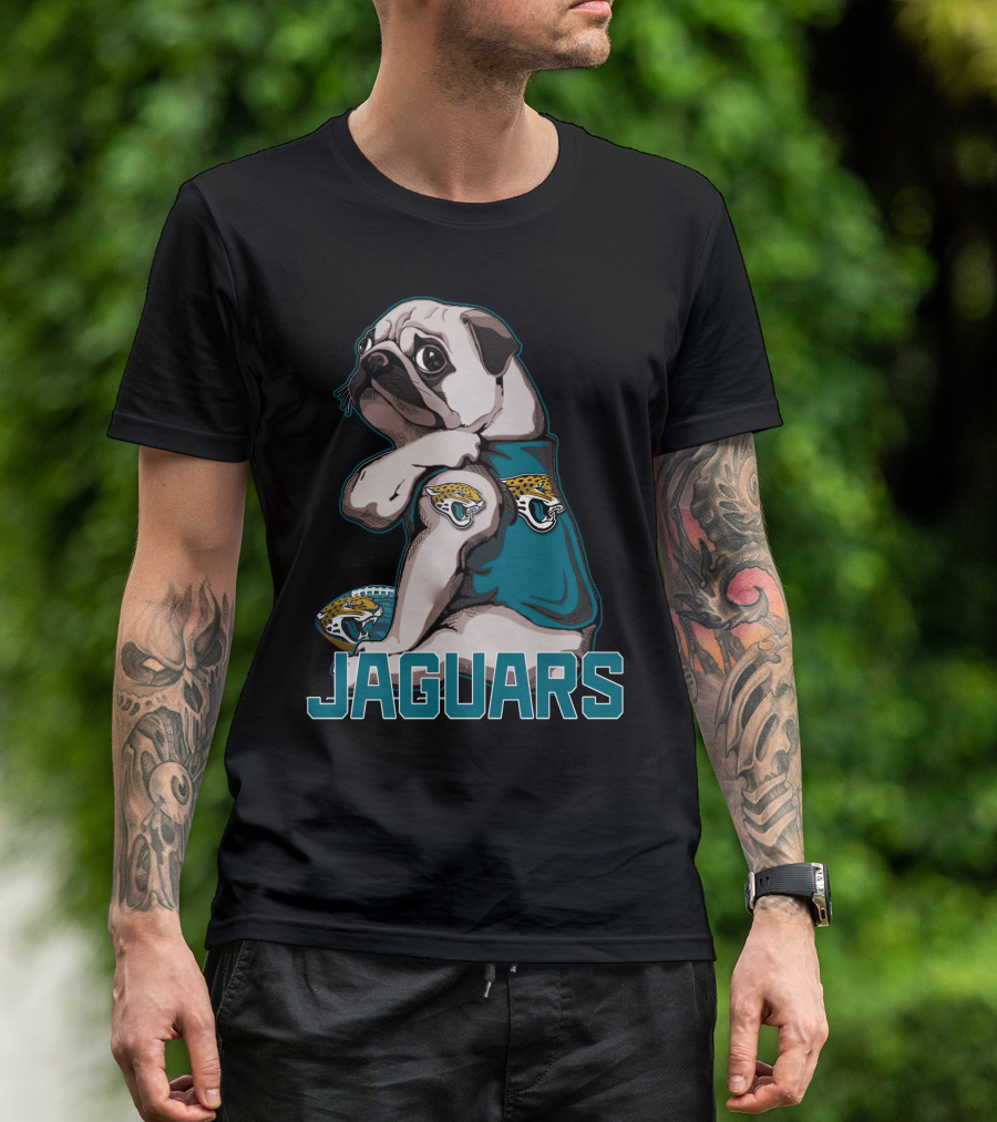Jaguars Pug Wearing Jacksonville Logo Shirt With Team Football T-Shirt