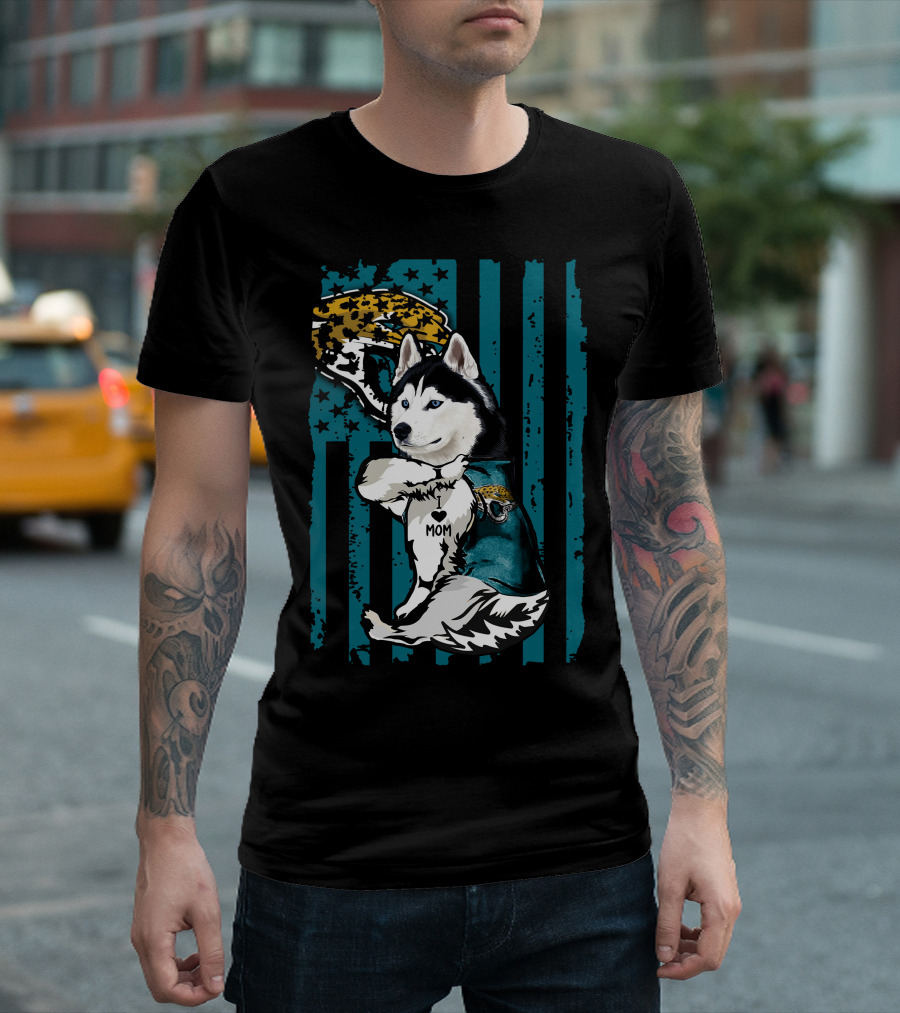 Siberian Husky Jacksonville Jaguars I Love Mom T-Shirt