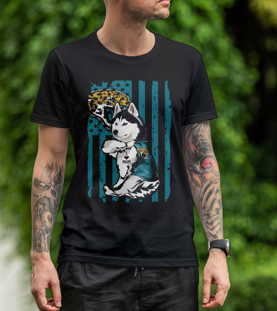Siberian Husky Jacksonville Jaguars I Love Mom T-Shirt