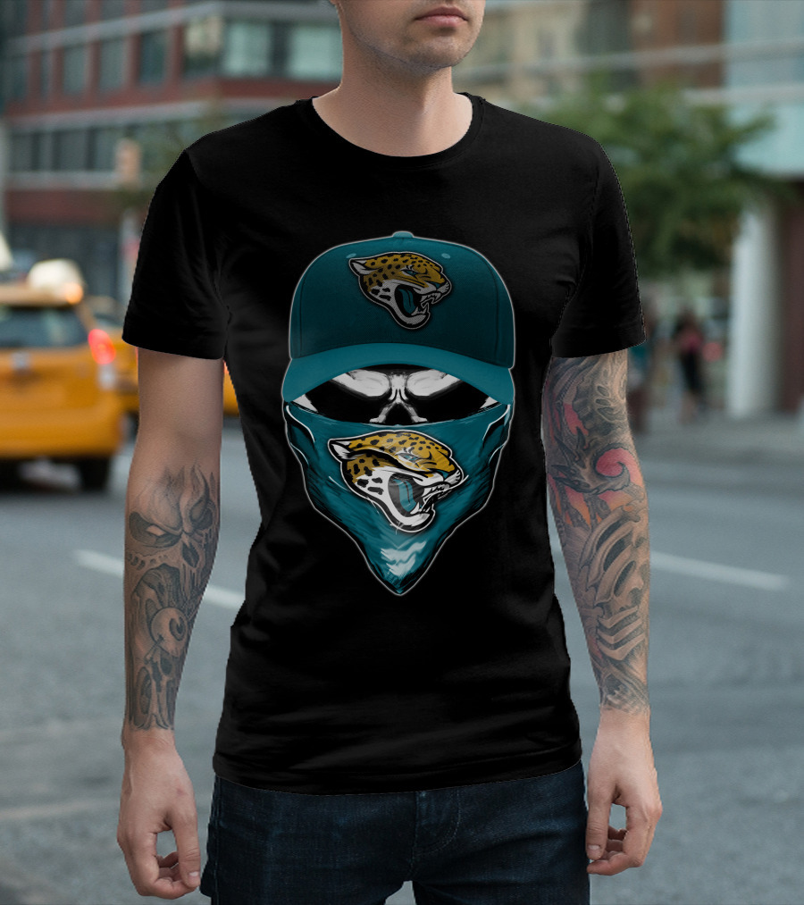 Skull With Jacksonville Jaguars Logo And Bandana T-Shirt