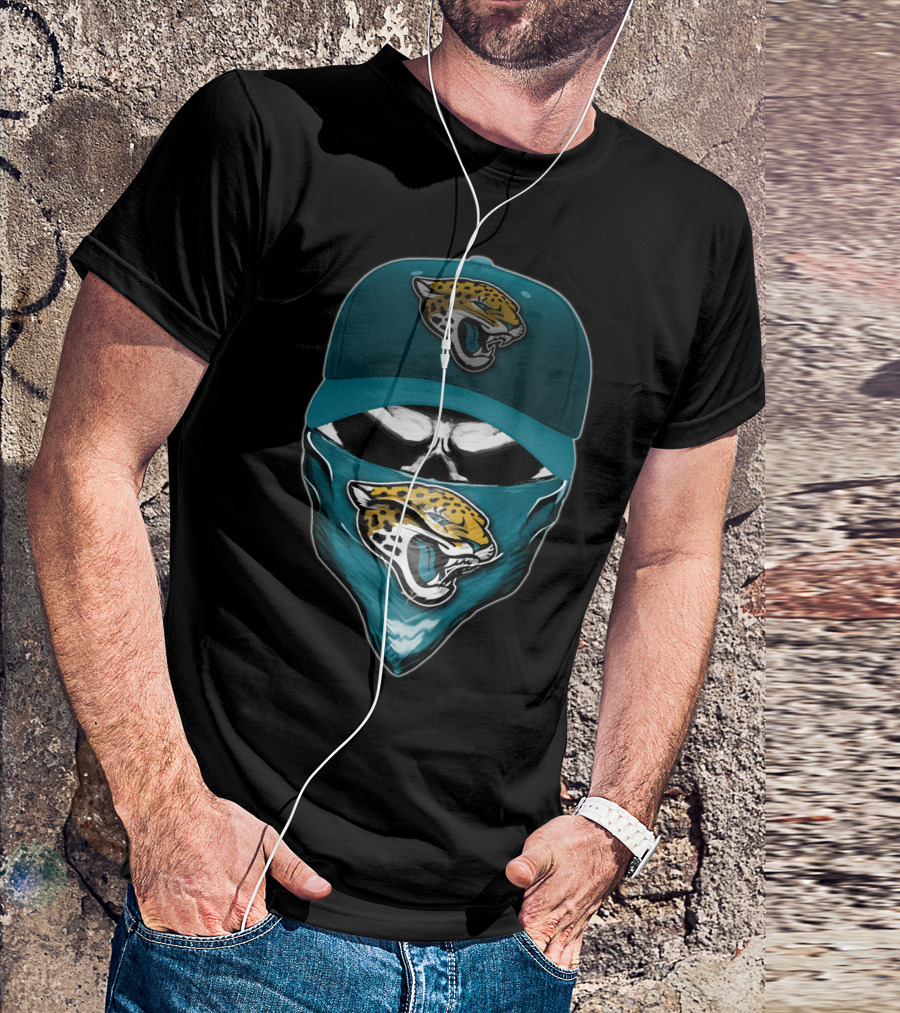 Skull With Jacksonville Jaguars Logo And Bandana T-Shirt