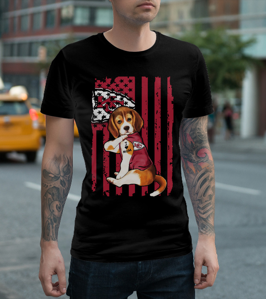 Beagle I Love Mom Kansas City Chiefs USA Flag T-Shirt